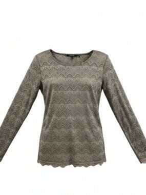 BKE Boutique NWT SZ L Gray Fitted Lace Sheer Stretch Coquette Romantic Fairy Top